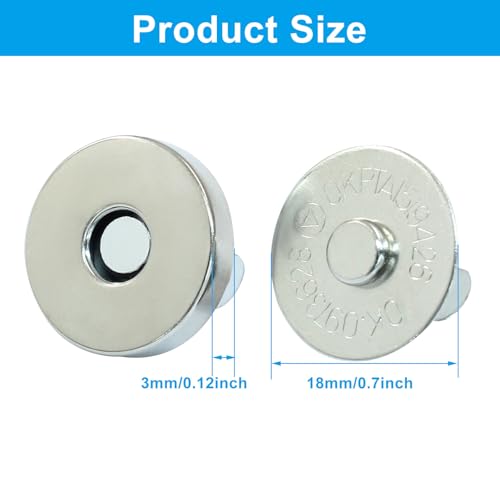 Waziaqoc 40 Sets Magnetic Snaps for Purse Closure, 4 Colors 18mm Magnetic Fastener Replacement Kit Magnetic Snaps for Sewing, Craft, Bags, Clothes, Leather
