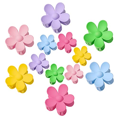 12 Pieces Flower Claw Clips, Large Claw Clips for Women Girls Thick Hair, Hair Claw Clips for Thin Hair (Bright Color)