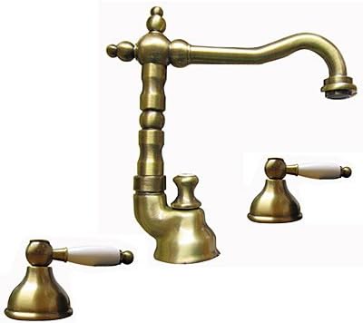 Country Style 3โHole Wash Basin Mixer Tap Brushed bronze with Rod in Nostalgia Retro Antique Design for Bathroom Sink / Wash Basin / Wash Bowl Dorian Series