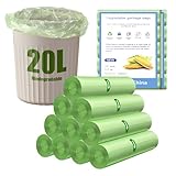 YOMKILU 200 Piezas Bolsas Basura Biodegradable 20L, 10 Rollen 50x60cm Bolsa Basura Compostable, 4-6 Gal Prueba de Fugas Bolsas de Basura para Sala de Estar, Cocina, Baño, Oficina, Verde