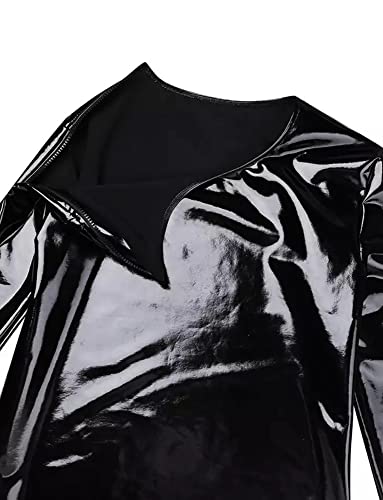 Image of AIEOE Men's Leather Metallic Shirts Shiny Slim Fit Stretch Top Wetlook Club Party Undershirts