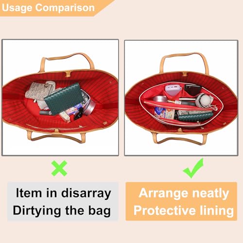 Image of Doxo Purse Organizer Insert,Tote Bag Insert for LV Neverfull PM, C.oach City 30 and More, Ultra Lightweight Bag Organizer Insert with Zipper (Medium,White-red)