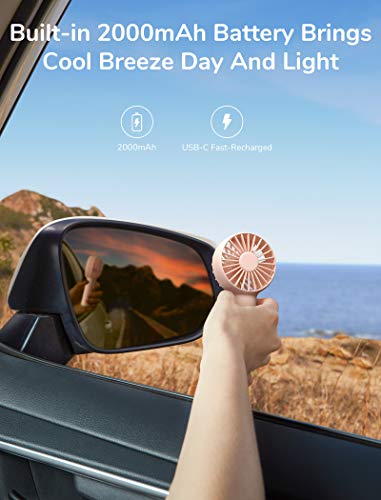 Image of JISULIFE Mini Fan Battery Operated Handheld with 2000 mAh or USB Powered Personal Fan,3 Speeds,Enhanced Airflow, Rechargeable Quiet Pocket for Home,Outdoor-Pink