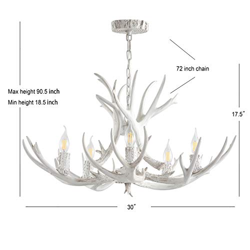 JONATHAN-Y-JYL6300B-Eldora-30-Adjustable-Resin-Antler-5-Light-LED-Chandelier-Glam-RusticCottageTransitional-Dimmable-Dining-Room-Living-Room-Kitchen-Foyer-Bedroom-White