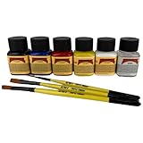 Alpha 6 Pinstriping/Lettering Pack - 5 Vibrant Colors with Alphasol Reducer & Professional Brush Trio, 1 oz Each - Perfect for Precision Lettering and Pinstriping