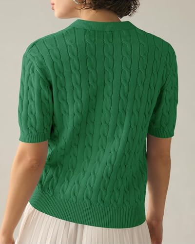 LACOZY Women's Cardigans Lightweight Casual Short Sleeve Summer Breathable Polo Neck Knit Top Green - Image 4