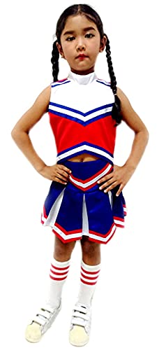 Total 2550 Little Girls' Cheerleader Cheerleading Outfit Uniform Costume Cosplay Red/Blue/White (S / 2-5) #TOP4