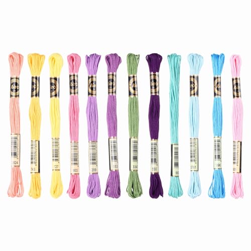 Image of PATIKIL 12 Skeins Embroidery Floss Polyester Embroidery Threads Bracelets String for Cross-Stitch Hand Embroidery, Pastel Colors