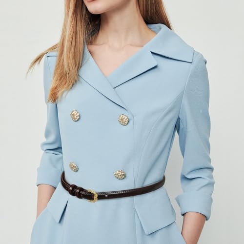 Image of Aurolran Women's Fashion Classic Metal Buckle Leather Belt with Jeans Dress