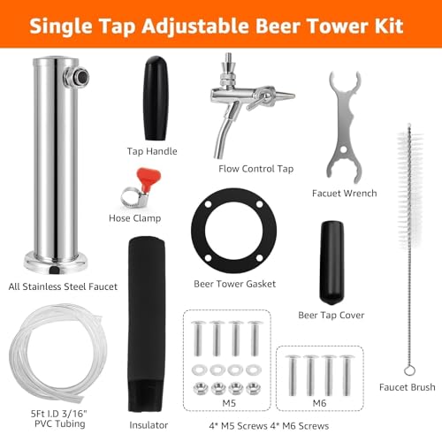 Imaictuu New Adjustable Flow Control Kegerator Tower, Upgraded Single Tap Beer Tower Kegerator Parts 304 Stainless Steel Core Beer Faucet Includes Pre-Assembled Hose and Self-Closing Faucet by Imaictuu - Image 8