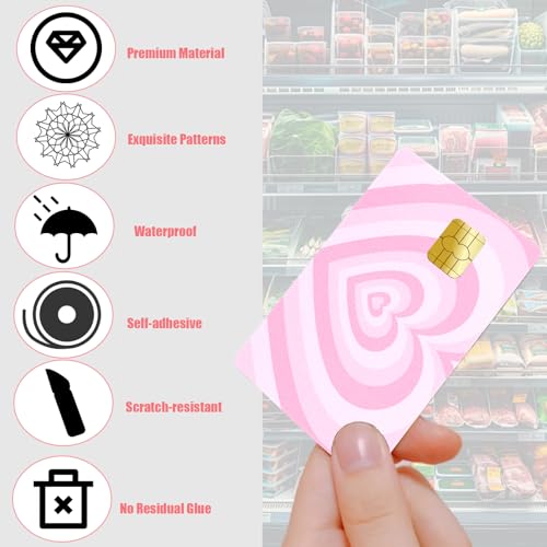 Image of 4 Pcs Credit Card Skin, Debit Card Cover Slim Waterproof No Bubble Pink Cute Bow Heart Debit Cards Skin for Transportation Key Debits Gifts Women (4 Styles)