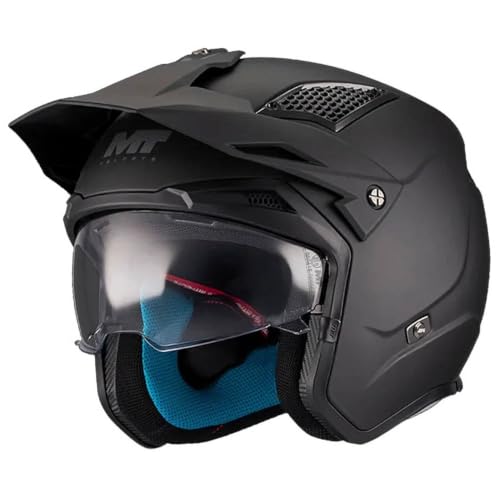 Casco MT District SV S Pure Negro Mate - Casco de Moto Jet Trial Unisex Hombre y Mujer - Homologado ECE 22.06 (M)