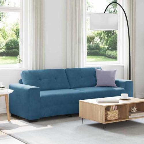 Bucmath Sofá de terciopelo azul de 3 plazas, moderno salón sofá con cojín, acolchado suave, construcción de madera y metal estable, 221 x 78 x 80 cm