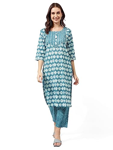 Image of MIRCHI FASHION Women's Straight Fit Fancy Rayon Jaipuri Foil Printed Kurta Set with Plazzo Pant