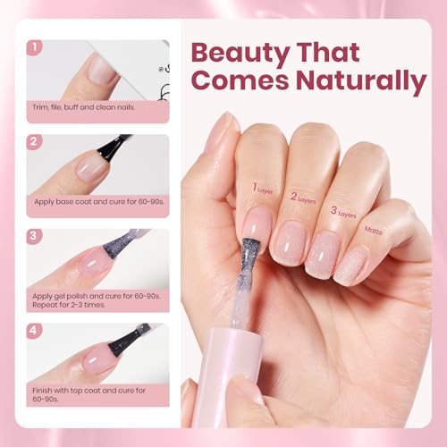 Image of Beetles Nude Gel Nail Polish - Soft Glow Fragments 15ML Shimmer Pink Gel Nail Polish Base Color Nail Concealer Sheer Translucent Nail Polish Soak Off UV French Nail Art Manicure Gift for Women