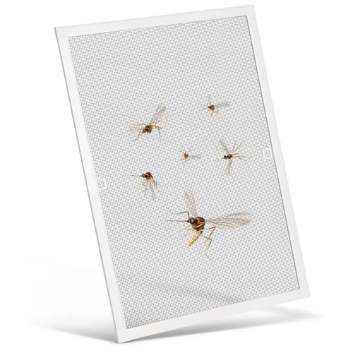 FLYZZZ Fliegengitter Fenster mit Rahmen 100X120cm Aluminium Insektenschutz Fenster Mückengitter Selbstbausatz Fliegenschutzgitter in Weiß, Ohne Bohren und Schrauben