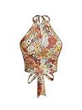 SOLY HUX Women's Plus Size Floral Print Tie Backless Halter Top Sleeveless Casual Summer Crop Tops Multicolor 3XL