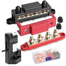 MOFEEZ Power Distribution Block Bus Bar 4 3/8" Posts 6 #8 Screws with Hammer Lug Crimping Tool, Marine Bus Bar 48V 250A for Automotive, Car, Boat, Solar Wiring