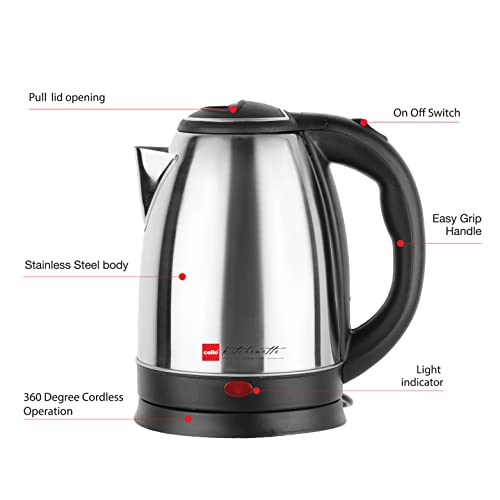 Image of Cello Quick Boil Pride Electric Kettle, 1.8 Ltr, Flipstyle Bottle with Jacket, 750 ml Electric Kettle (2.55 L, Silver)