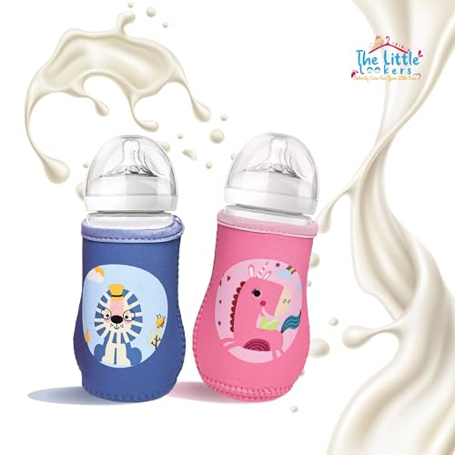 Image of THE LITTLE LOOKERS Cotton Blend Cute Animated Patterned Soft Stretchable Baby Bottle Cover I Baby Feeding Bottle Cover For 125Ml, 150Ml To 240Ml (Blue, Pack Of 1)
