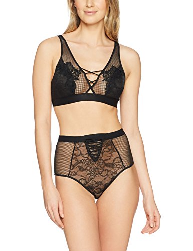 Amazon Brand - Mae Women's Allover Lace Bralette And High Waisted Panty Set, Black, Large