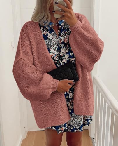 Image of PRETTYGARDEN Womens Oversized Cardigan Sweaters 2026 Fall Long Lantern Sleeve Knit Open Front Lightweight Sweater