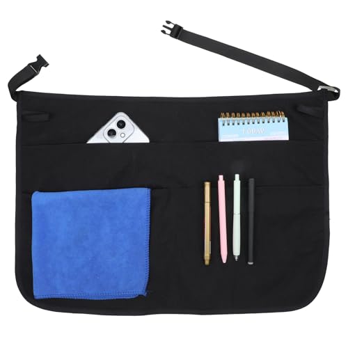 Qulkws 1 Pack Server Apron with Multiple Pockets Work Apron Black Half Aprons with Adjustable Waist Belt Waist Aprons for Waitress Waiter Chef Bartender Barista