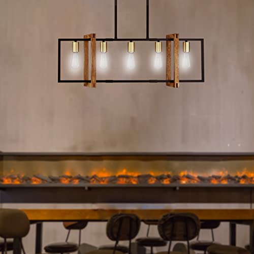 Doraimy Lighting Farmhouse Rustic 5 Light Gold Chandelier Kitchen Island Dining Room Light Fixture Hand Painted Natural Rubber Wood Lantern Cage Frame Black Finish For Hallway Dining Room Bedroom #TOP5