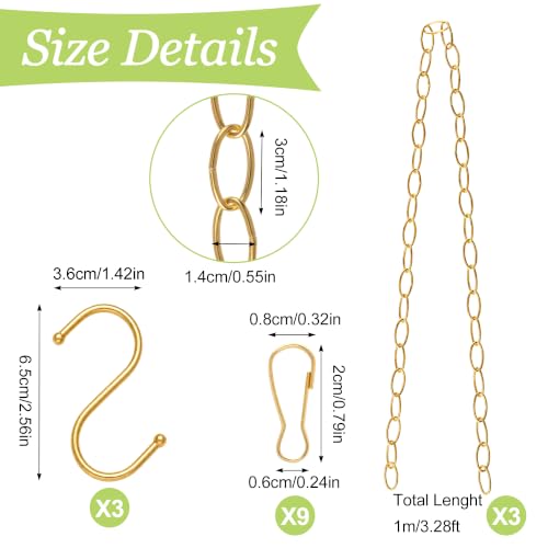 Image of Picture Hanging Kit, 3Pcs 1M Chains with Hook & 3Pcs S-Hooks & 9Pcs Small Hooks Picture Display Accessories for Wall Pictures, Exhibition(Gold, Large Oval Ring)