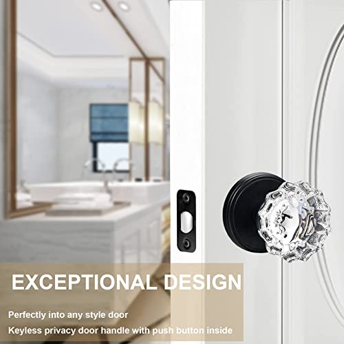 Shiny Handles Vintage Glass Door Knobs Interior, Clear Crystal Door Knobs With Lock, Privacy Function For Bedroom And Bathroom (Matte Black,1Pack) #TOP5