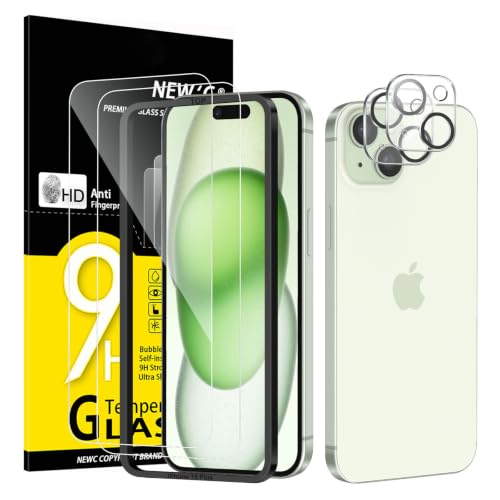 NEWC für iPhone 15 Plus für Panzerglas 6 7 Zoll (2 Stück) und 2 x Kamera Panzer Schutz für Kameraschutz (2 Stück) -Kratzfest -extrem widerstandsfähig -9H-Härteglas