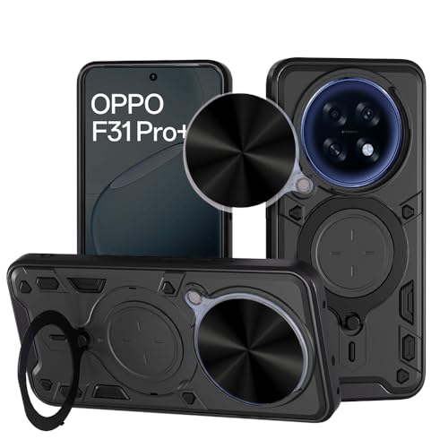 Image of AESTMO Armor Oppo F31 Pro Plus 5G Bumper Back Case Cover | Ring Holder & CD Pattern Sliding Camera Shutter Cover | Back Case Cover for Oppo F31 Pro Plus 5G (Black)