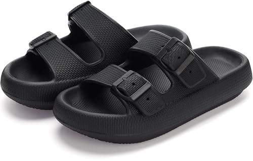 WHITIN Slides for Women Men Double Buckle Adjustable Thick Sole Pillow Slippers Bathroom Sandals2