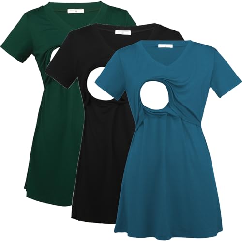Image of Bearsland Womens 3 Packs V Neck Nursing Tops Maternity Breastfeeding Tee Shirts