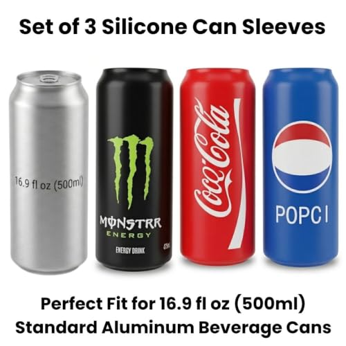Image of TecoKart 3Pcs Beverage Can Sleeves Silicone Beer Can Cover 500ml Anti-Slip Elastic Can Wraps | Fits 500ml Soda & Beer Cans, Condensation Proof Grip & Reusable Protective Sleeve Set