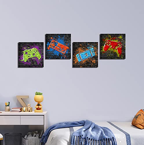 Game Wall Art Decor Game Art Print Framed Gaming Theme Boys Room Wall Art Decor Canvas Prints Video Game Posters Pictures For Boys Bedroom Playroom Wall Decor Cool 4 Pieces Boys Room Picture #TOP3