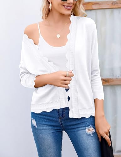 BeautyNee Women's 3/4 Sleeve Summer Cardigan Lightweight Open-Front Cropped Knit Shrug Sweater Casual Spring Shirts3