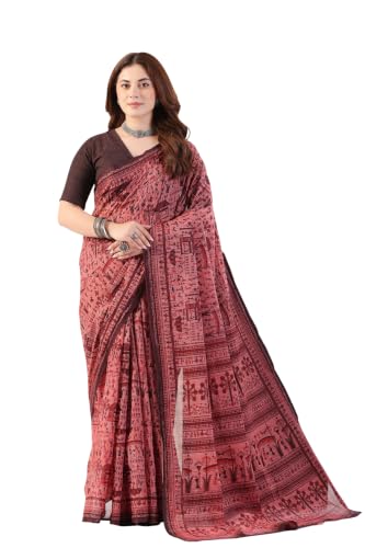 Image of TAMAIRA FASHION Off White Mulmul Pure Cotton Saree For Woman Warli Printed|Office Wear Daily Wear Sarees For Women Without Blouse Piece (Available in 21 Colours)