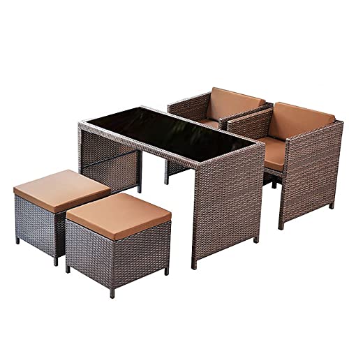 ラタン調 ガーデンファニチャー テーブルセット 4人掛け 長角形 ガーデンテーブル チェア 5点 セット