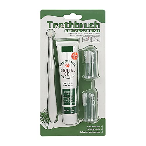 Dog Dental Care Kit (4 Pieces) -Dog Toothbrush and Toothpaste Beef Flavor &Puppy Teeth Finger Brush - Dog Teeth Cleaning Dental Care Kit- Plaque Remover for Dogs Teeth - Dog Breath Freshener