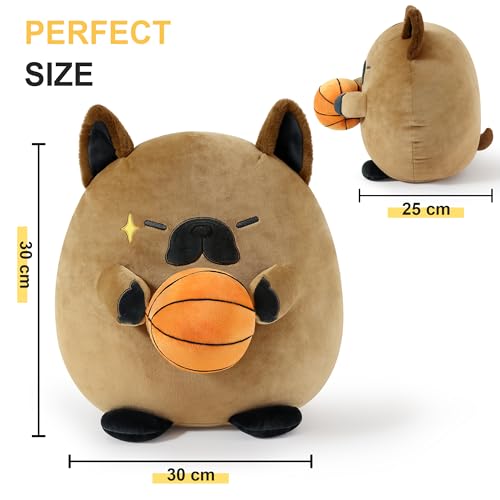 shownicer Plüschtier Französische Bulldogge Hund Kuscheltier Mit Basketball Stofftier Kawaii Hund Plüsch Kissen Spielzeug Hund Wurfkissen Geschenk für Kinder Jungen 3+ Jahre (Hund & Basketball, 35cm)