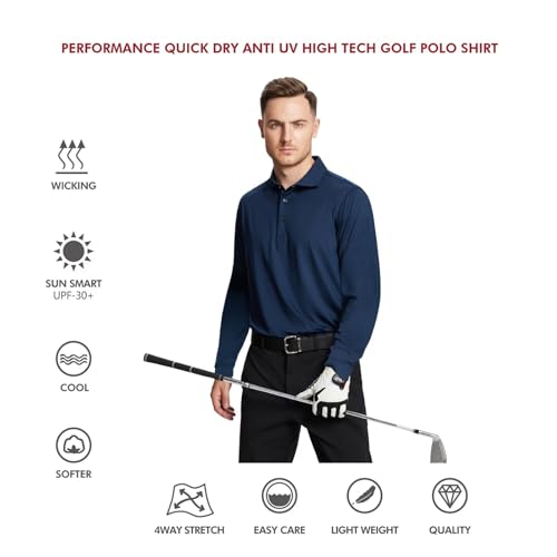 Image of Mens Polo Shirts Short and Long Sleeve Casual Solid Stylish Dry Fit Performance Designed Collared Golf Polo Shirts for Men