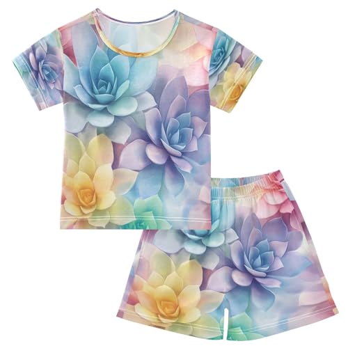 senya Short Sleeve Pajamas Sets Summer Cotton Sleepwear Succulent Cactus Pattern