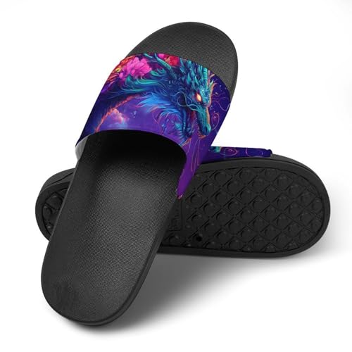 Dragon with Flowers Moon Night House Sandals Slip On Bathroom Slippers Beach Summer Shoes for Men Women4