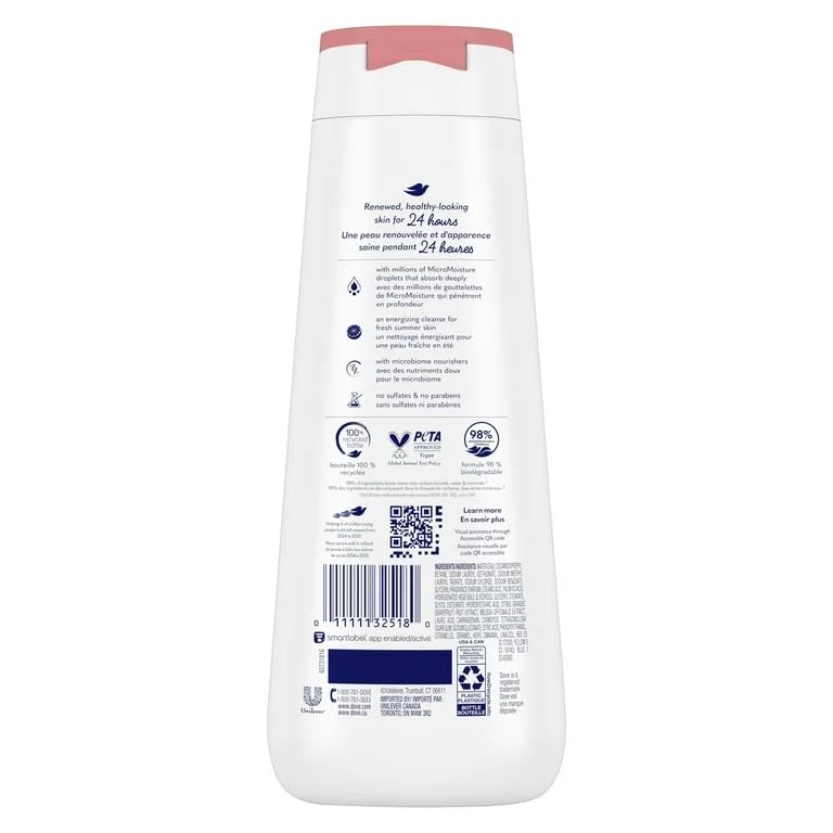 Image of Dove Summer Care Body Wash Grapefruit & Lemon Balm, 591ml | 24hr Renewing MicroMoisture | Sulfate-Free, Paraben-Free | Gentle, Moisturizing Cleanser for Soft, Healthy-Looking Skin