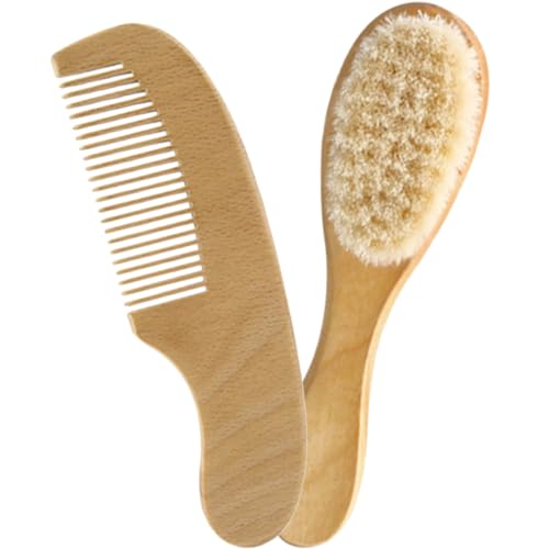 SAFIGLE 1 セット ウールブラシセット キット シャンプー ゲル 新生児 コーム 櫛 ベビーウールブラシ ベビーヘアケアブラシ 用木製くし 幼児用ウールブラシ ブナ