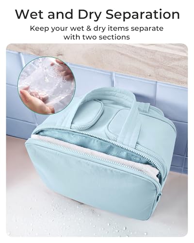 Image of BAGSMART Travel Toiletry Bag, Puffy Toiletry Bag for Women, Wide-Open Toiletry Bags for Traveling, Large Travel Cosmetic Makeup Bag Organizer for Accessories,Toiletrie, Blue, Puffy