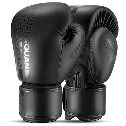 Pro Style Boxing Gloves for Men & Women,Training Gloves,Sparring,Heavy Bag Workout Gloves,Fight Gloves for Muay Thai,Kickboxing,Punching Bag,MMA (Black-Black, 12OZ) Cover