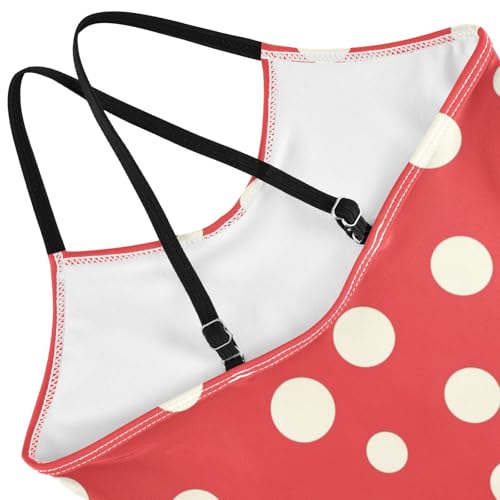 KLL Polka White Dots on Red Background Toddler Girl 1 Piece Bathing Suit Beach Swimwear Adjustable Shoulder Strap Quick Dry4