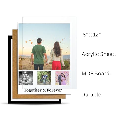 Image of Personalized Photo Frame 8x12 Inch | Custom Collage Photo Frame Gift for Birthday, Anniversary, Couple, Friends | Acrylic Sheet with MDF Back | Wall Decor Memory Frame (D-9)